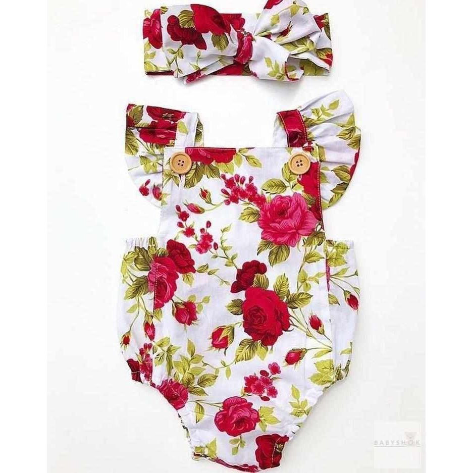 Cute Floral Baby Girl Romper & Headband-Rompers-Babyshok