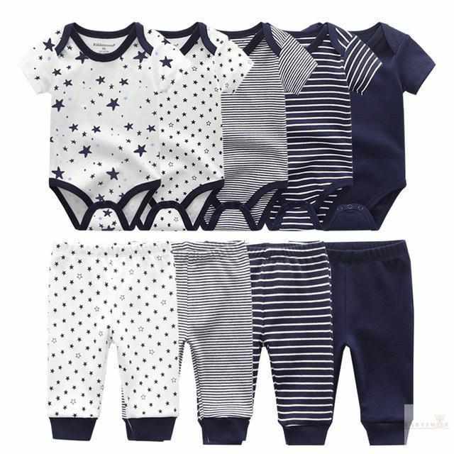 Different Colors Cotton Bodysuits+Pants Baby Clothes - 9 Pcs Sets-Clothing Sets-Babyshok