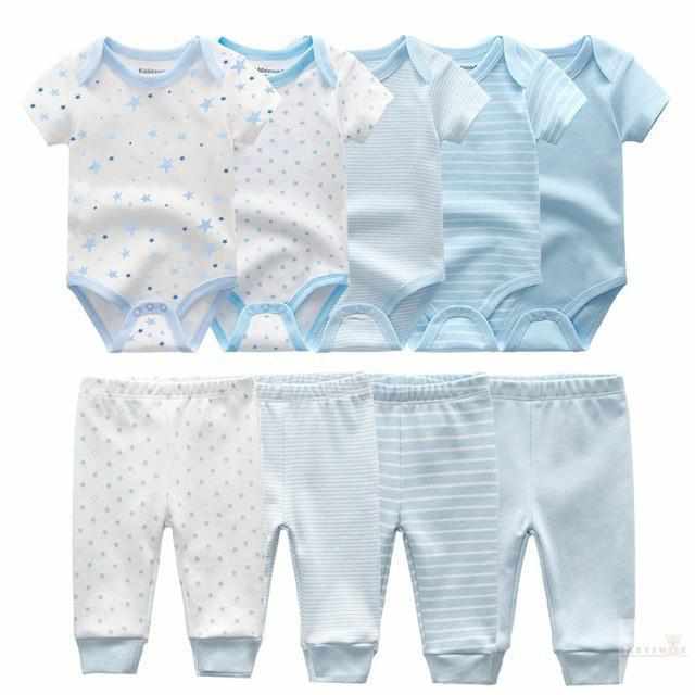 Different Colors Cotton Bodysuits+Pants Baby Clothes - 9 Pcs Sets-Clothing Sets-Babyshok