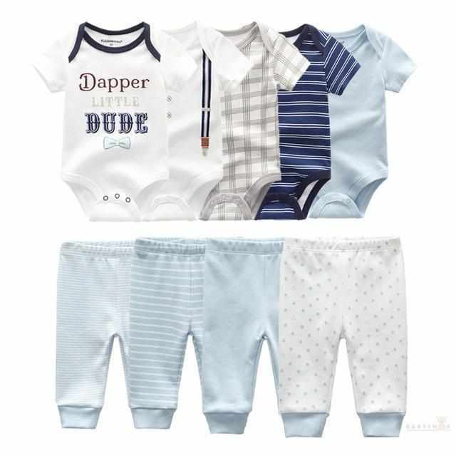 Different Colors Cotton Bodysuits+Pants Baby Clothes - 9 Pcs Sets-Clothing Sets-Babyshok