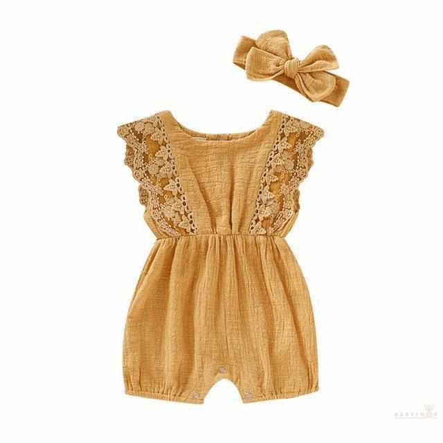 Summer Baby Girl Romper with Headband-Rompers-Babyshok