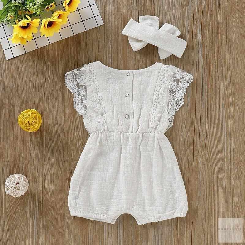 Summer Baby Girl Romper with Headband-Rompers-Babyshok
