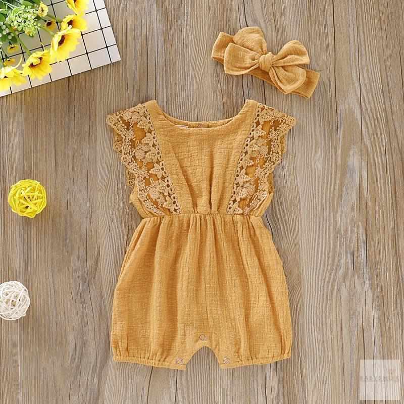 Summer Baby Girl Romper with Headband-Rompers-Babyshok