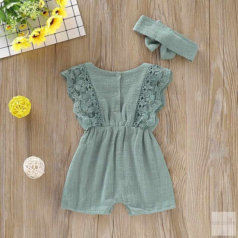 Summer Baby Girl Romper with Headband-Rompers-Babyshok