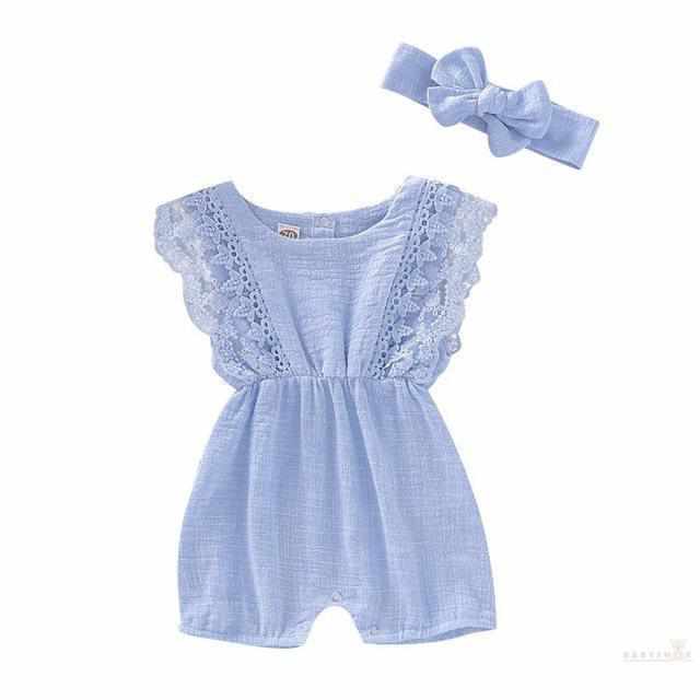 Summer Baby Girl Romper with Headband-Rompers-Babyshok