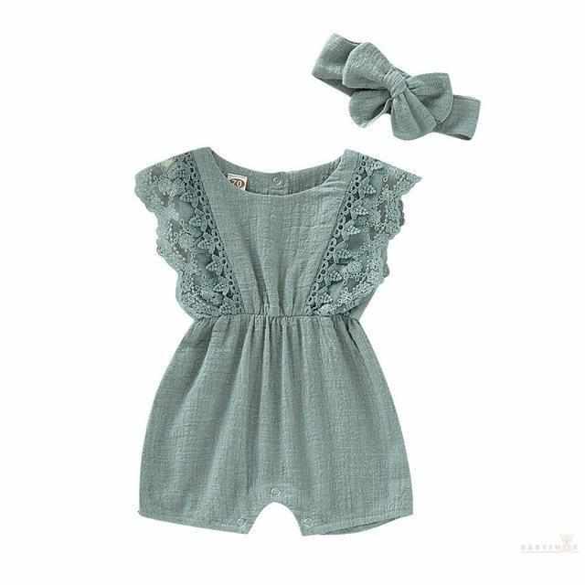 Summer Baby Girl Romper with Headband-Rompers-Babyshok