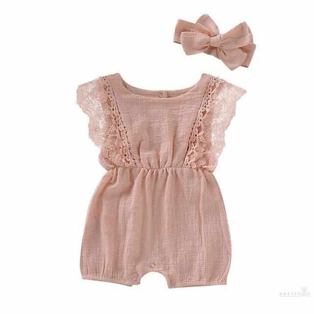 Summer Baby Girl Romper with Headband-Rompers-Babyshok