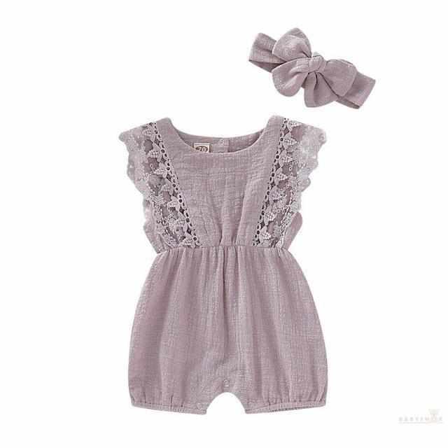 Summer Baby Girl Romper with Headband-Rompers-Babyshok