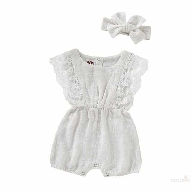 Summer Baby Girl Romper with Headband-Rompers-Babyshok