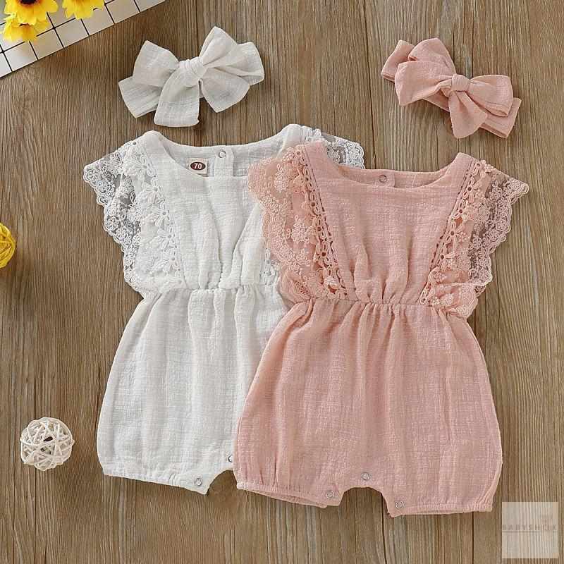 Summer Baby Girl Romper with Headband-Rompers-Babyshok