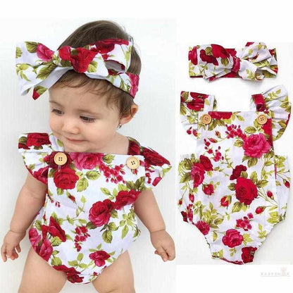 Cute Floral Baby Girl Romper & Headband-Rompers-Babyshok