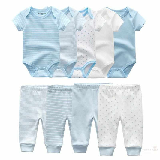 Different Colors Cotton Bodysuits+Pants Baby Clothes - 9 Pcs Sets-Clothing Sets-Babyshok