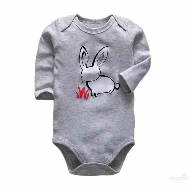 Long Sleeve Baby Bodysuit - Gray Bunny-Bodysuits-Babyshok