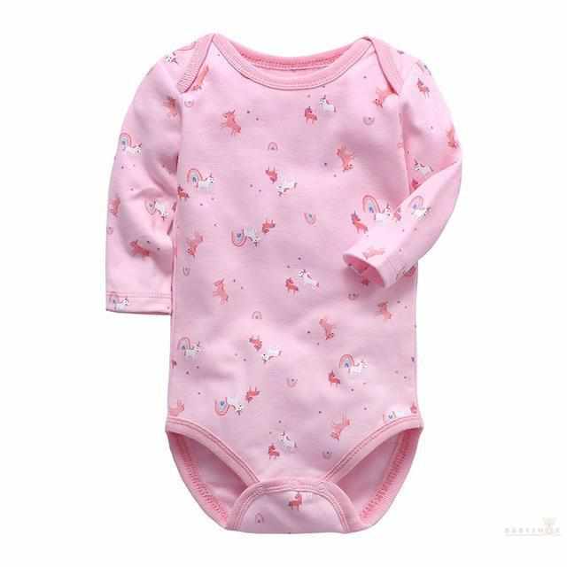 Long Sleeve Baby Bodysuit - Pink Unicorn-Bodysuits-Babyshok